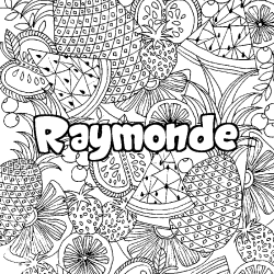 Coloriage prénom Raymonde - décor Mandala fruits