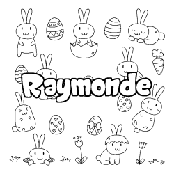 Coloriage prénom Raymonde - décor Paques