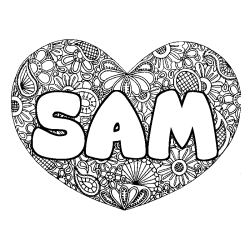 Coloriage prénom SAM - décor Mandala coeur