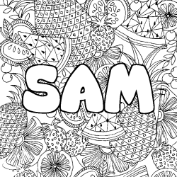 Coloriage prénom SAM - décor Mandala fruits