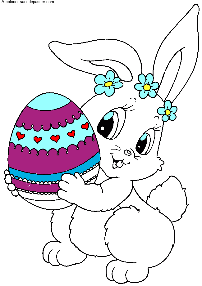 Coloriage Lapin avec un oeuf de Pâques  Sans Dépasser