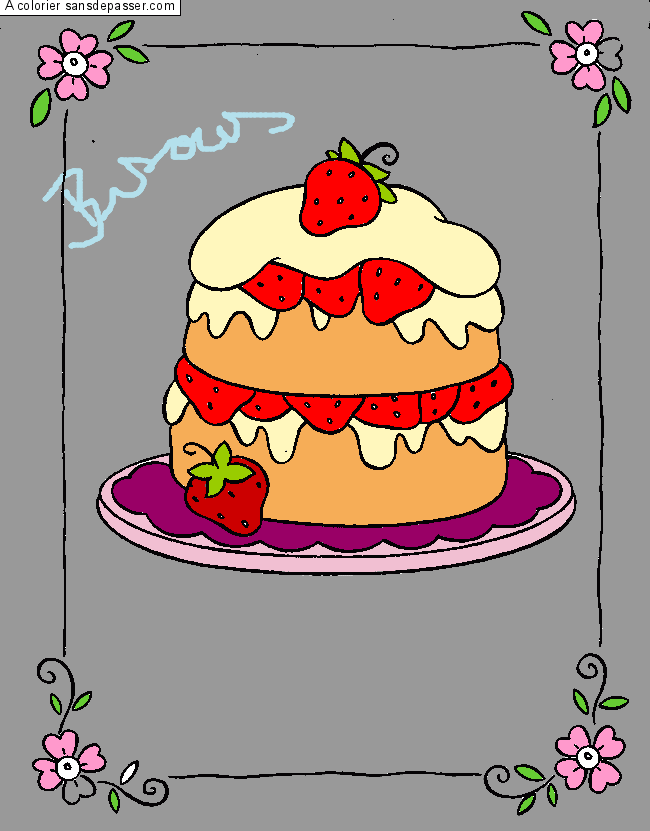 Coloriage Gros g&acirc;teau aux fraises