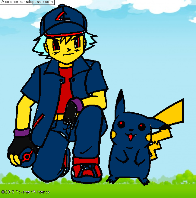 Coloriage Sacha et Pikachu