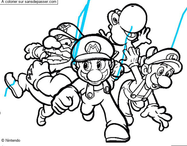 Coloriage Mario, Luigi, Yoshi et Wario