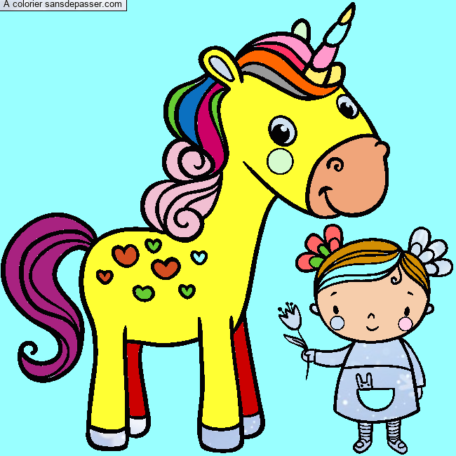 Coloriage La licorne et la petite fille