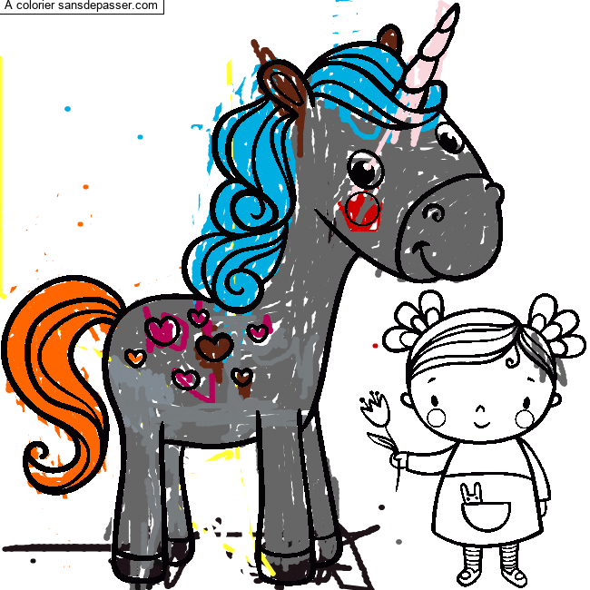 Coloriage La licorne et la petite fille