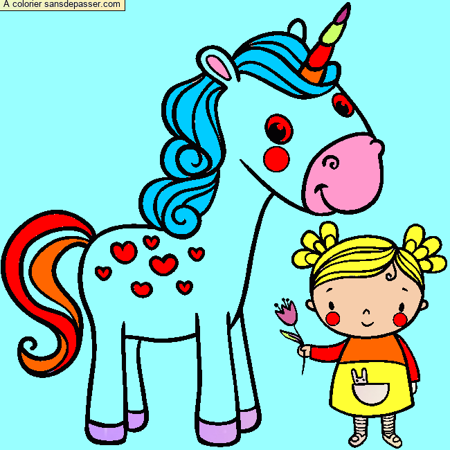 Coloriage La licorne et la petite fille