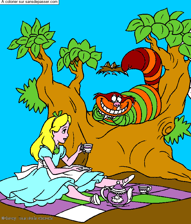 Coloriage Alice et le chat de Cheshire par un invité