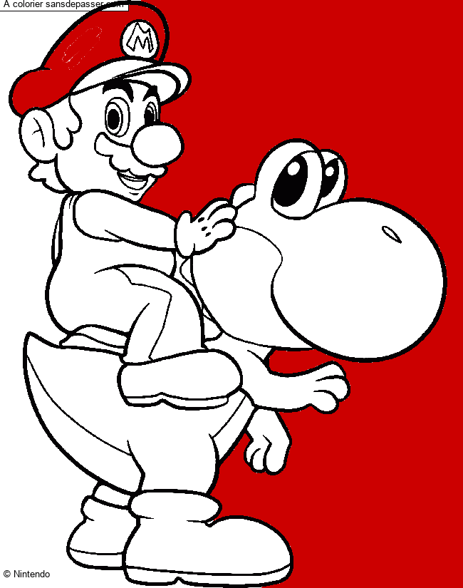 Coloriage Mario et Yoshi - Sans Dépasser