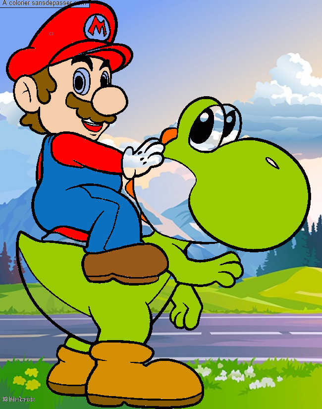 Coloriage Mario et Yoshi  Sans Dépasser