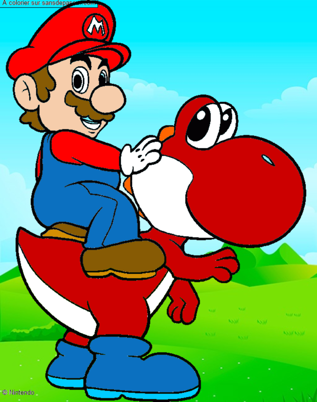 Coloriage Mario et Yoshi