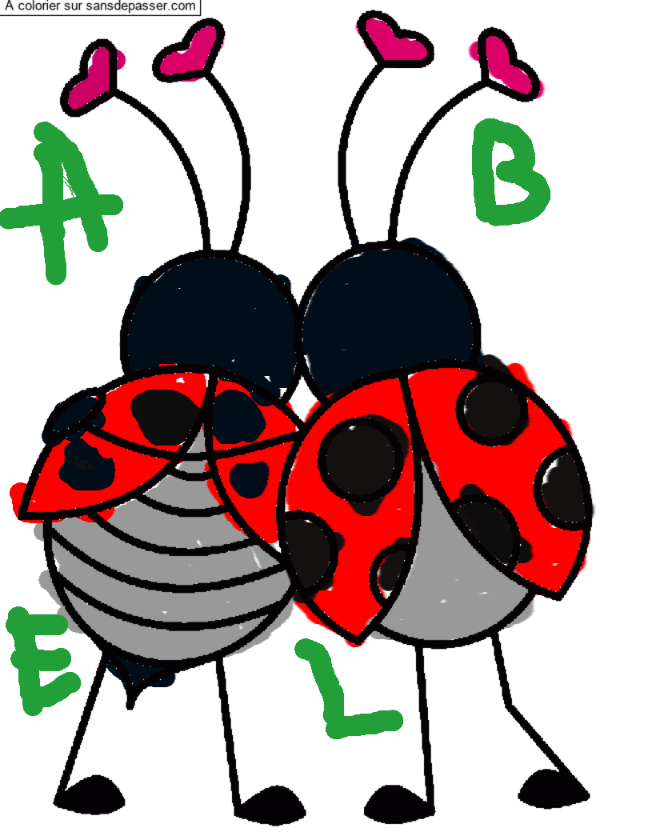 Coloriage Coccinelle et abeille amoureuses