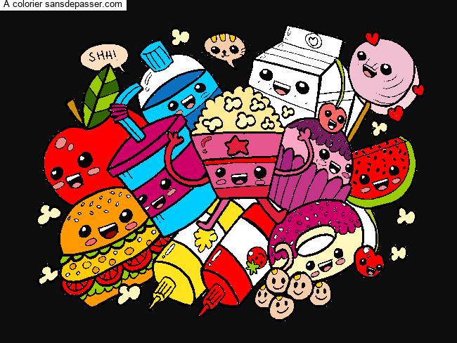 Coloriage Aliments Kawaii  Sans Dépasser