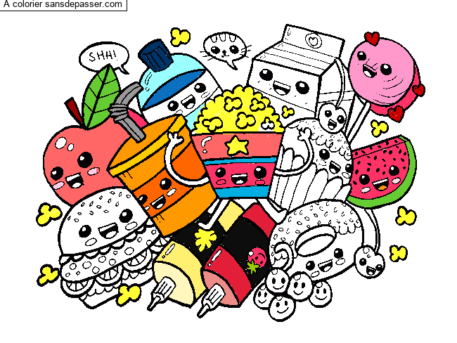 Coloriage Aliments Kawaii  Sans Dépasser