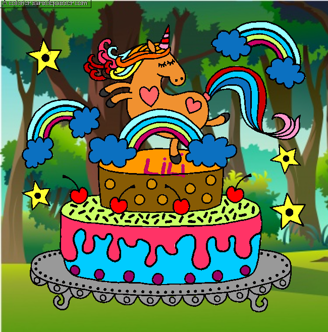 Coloriage Gateau D Anniversaire Licorne Sans Depasser