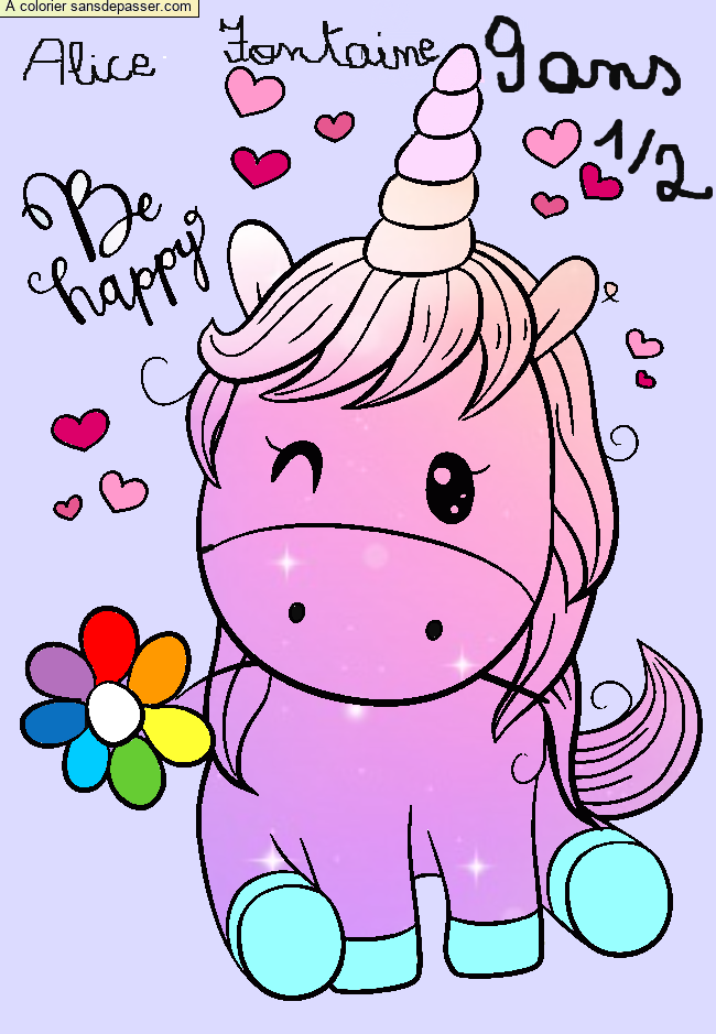 Coloriage Licorne  et petite  fille  Sans D passer