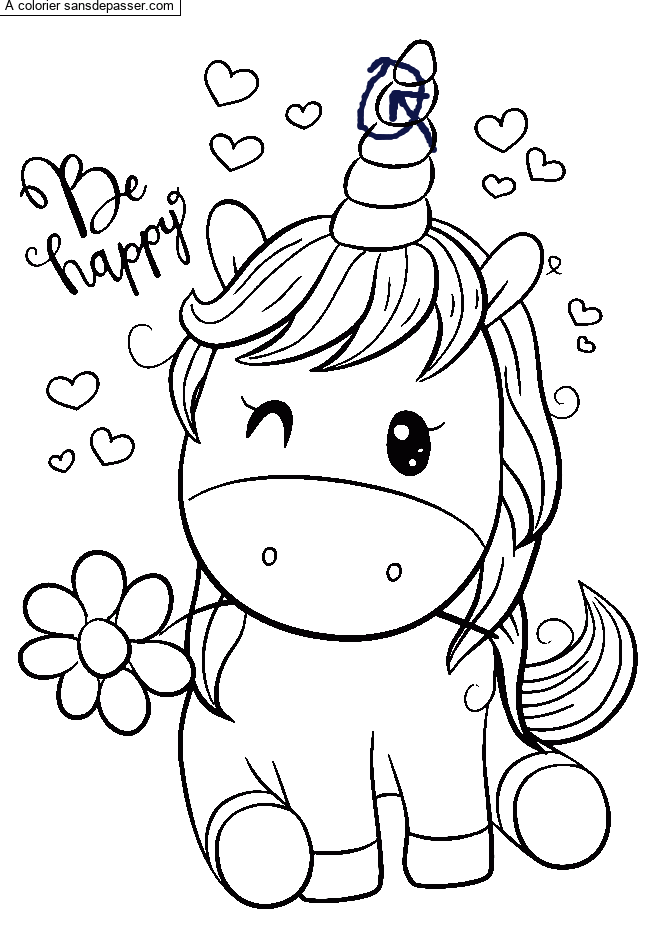 Coloriage Licorne souriante