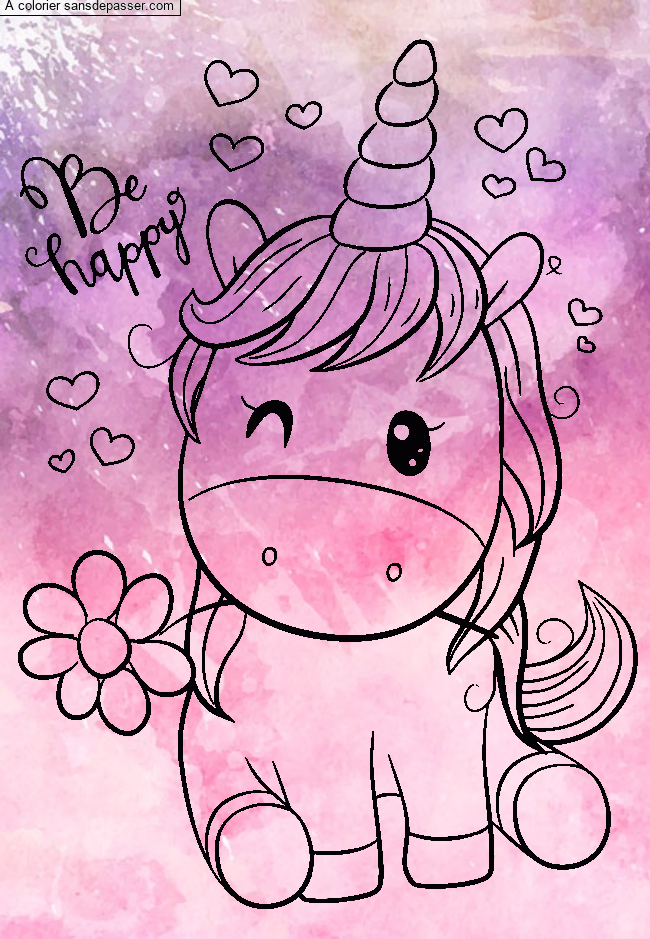 Coloriage Licorne souriante