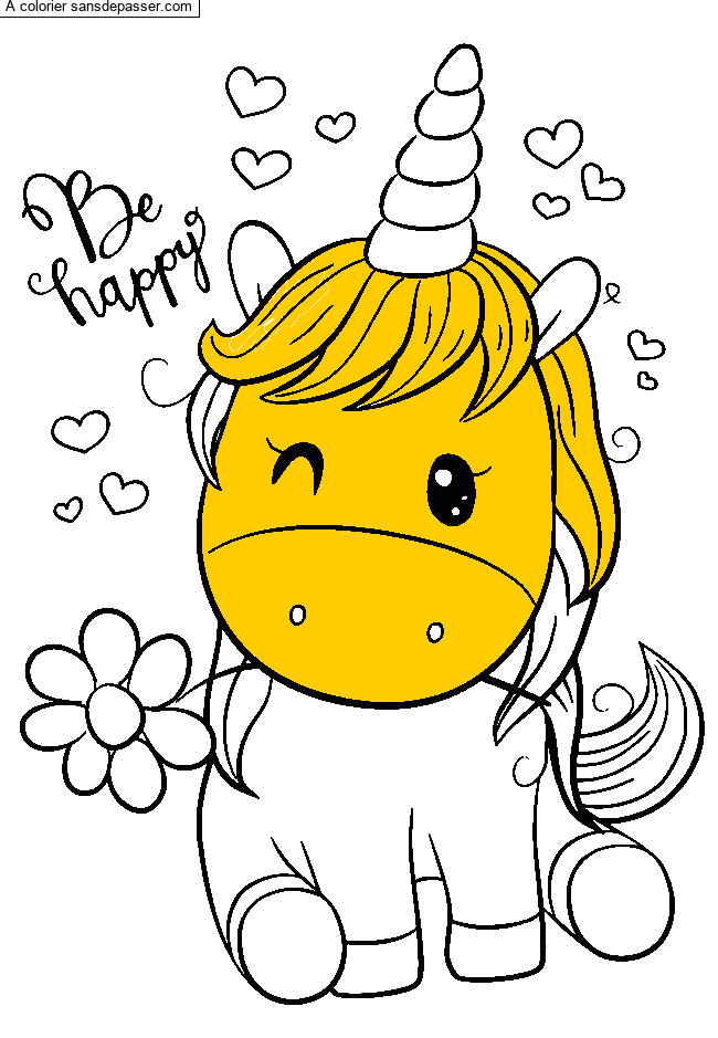 Coloriage Licorne souriante