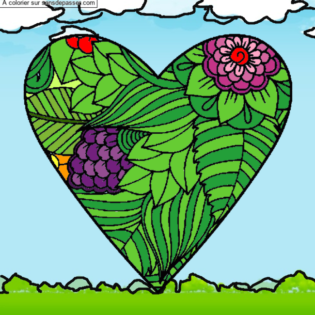 Coloriage Coeur et fleurs par Iris