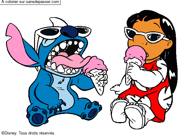 Coloriage Lilo et Stitch mangent une glace par un invité