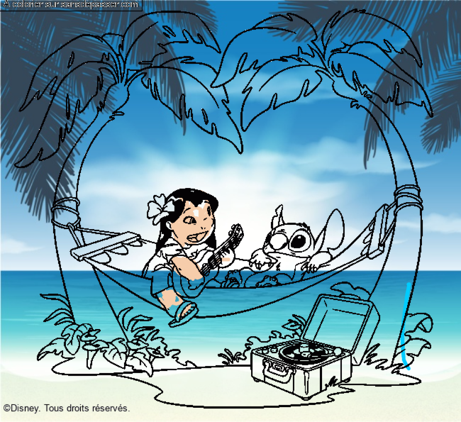 Coloriage Lilo et Stitch sur la plage