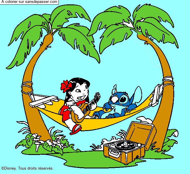 Coloriage Lilo et Stitch sur la plage par un invité