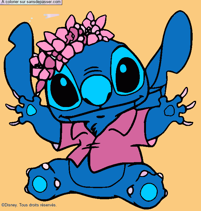 Stitch et sa couronne de fleurs par un invité