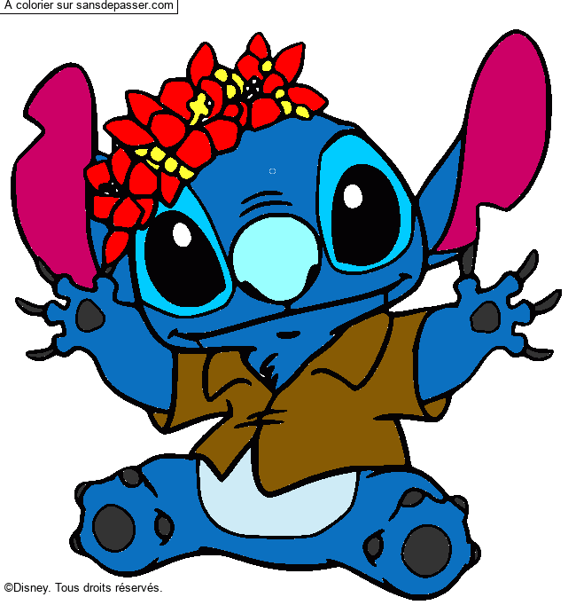 Stitch et sa couronne de fleurs par un invité