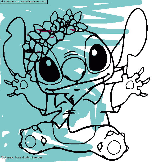 Stitch et sa couronne de fleurs par un invité