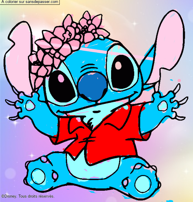 Stitch et sa couronne de fleurs par un invité