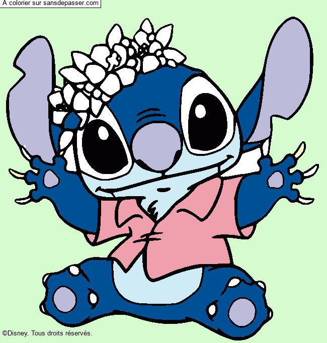 Stitch et sa couronne de fleurs par un invité