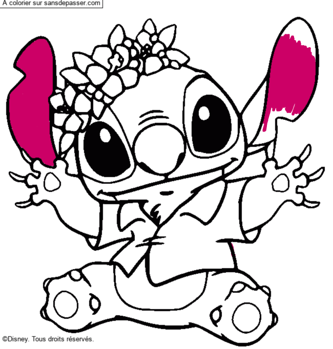 Stitch et sa couronne de fleurs par un invité