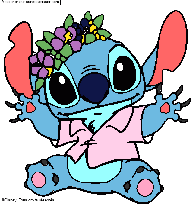 Stitch et sa couronne de fleurs par un invité