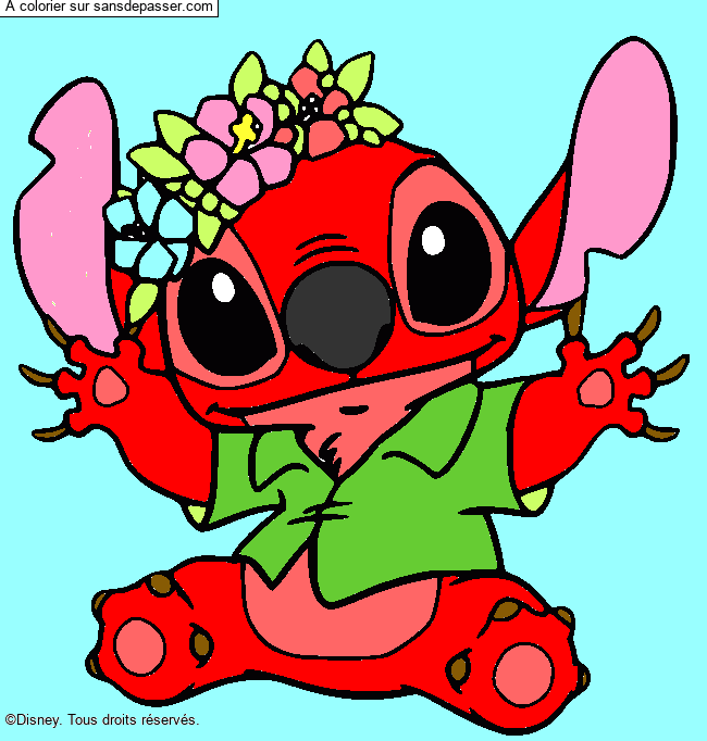 Stitch et sa couronne de fleurs par un invité