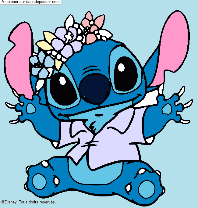 Stitch et sa couronne de fleurs par un invité