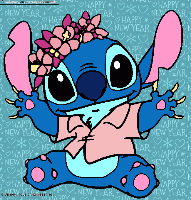 Stitch et sa couronne de fleurs par un invité