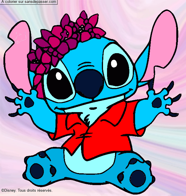 Stitch et sa couronne de fleurs par un invité