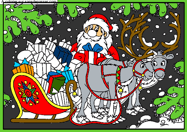 Coloriage P&egrave;re No&euml;l et son traineau par un invité