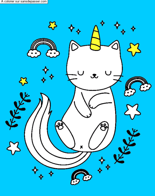 Coloriage Chat licorne dormant par un invité