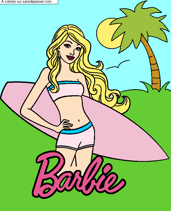 Coloriage Barbie Vacances et Surf