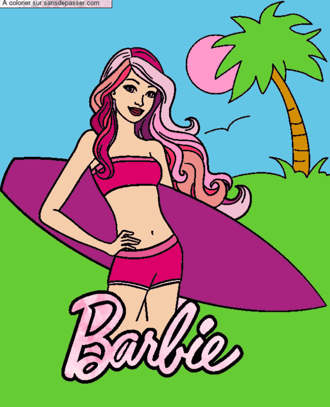 Coloriage Barbie Vacances et Surf par un invité