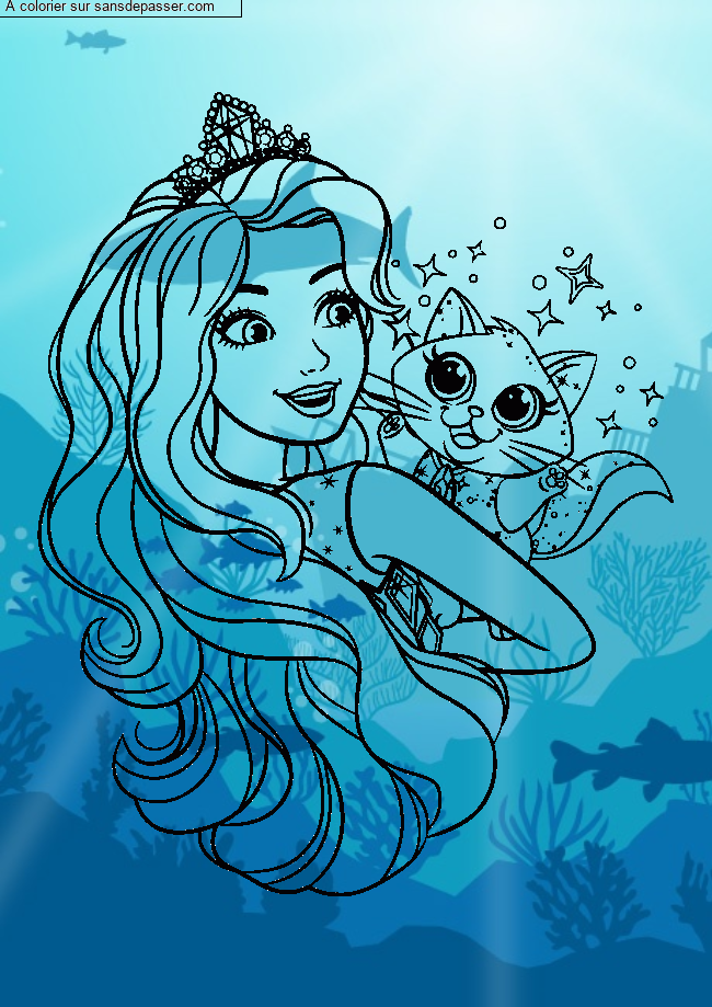 Coloriage Princesse Barbie et son chat