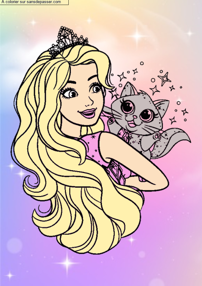 Coloriage Princesse Barbie et son chat par un invité