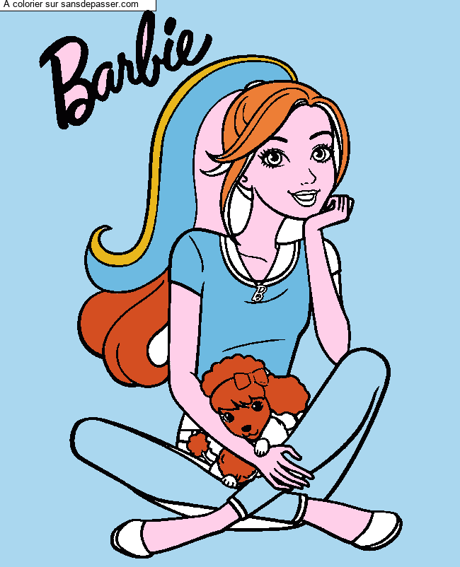 Coloriage Barbie et son chien par Vanille