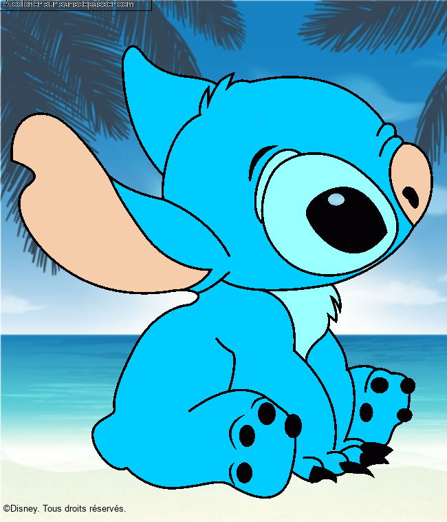 Coloriage Lilo et Stitch sur la plage - Sans Dépasser