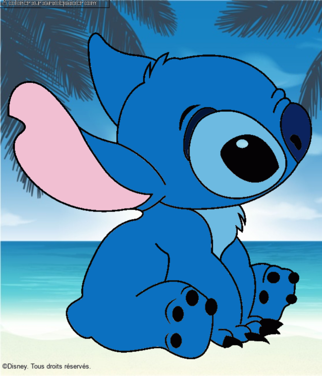 Stitch assis par un invité