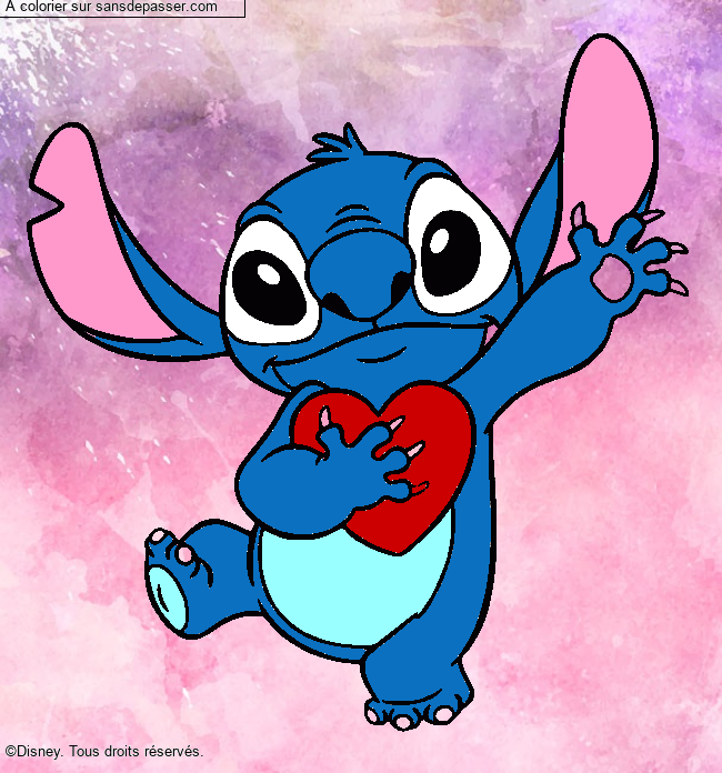 Stitch qui tient un coeur par un invité