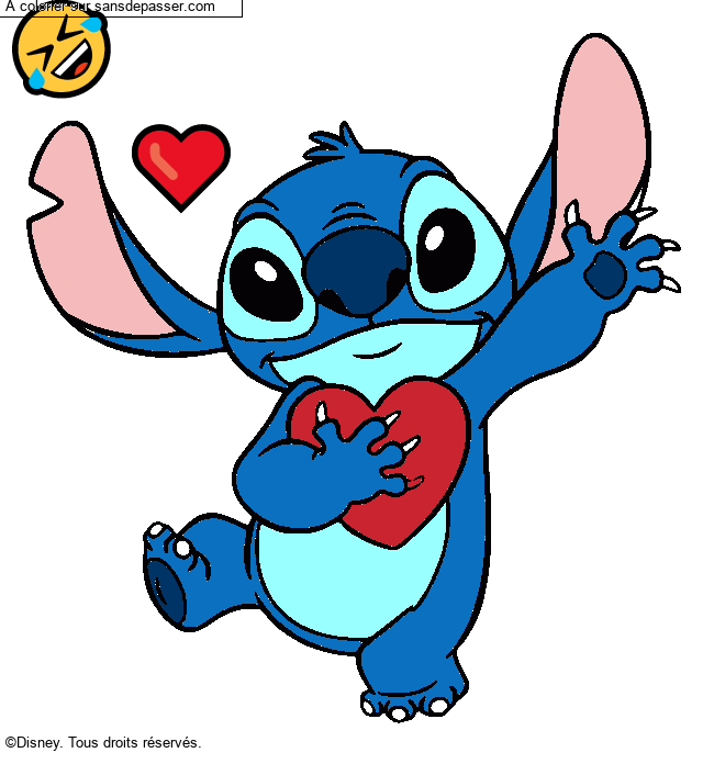 Stitch qui tient un coeur par un invité