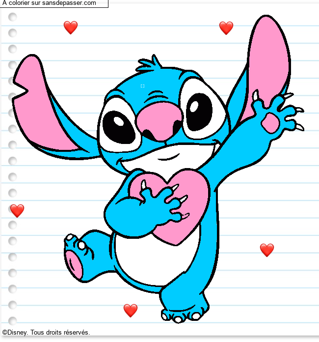 Stitch qui tient un coeur par un invité